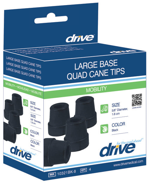Box of Drive Large Base Quad Cane Tips packaging with blue and white design.
