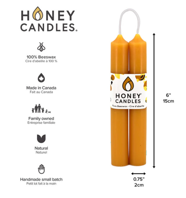 Honey Candles 6 Inch Pair Natural Beeswax Tube Candles