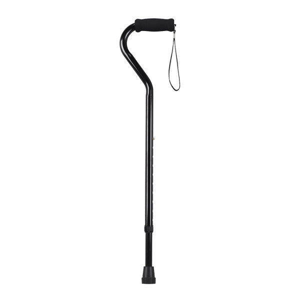 Black walking cane with adjustable handle on a white background