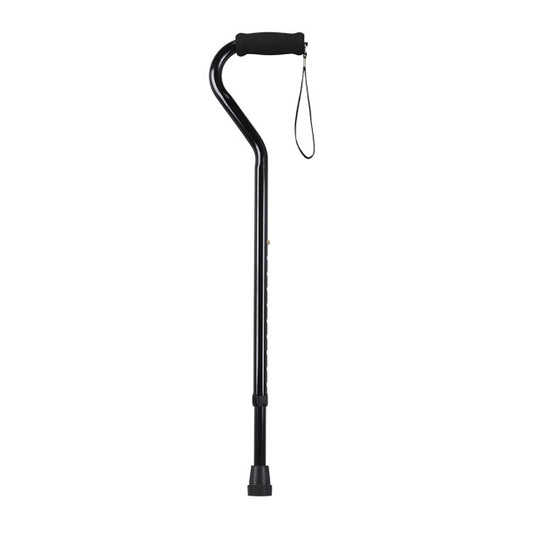 Black walking cane with adjustable handle on a white background