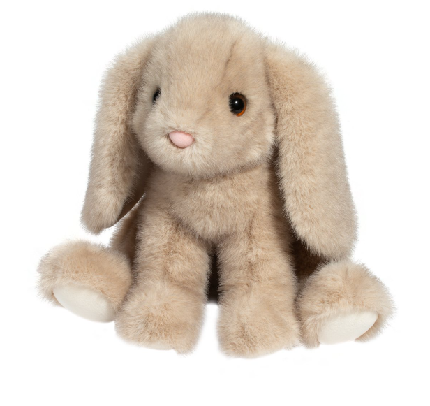 Plush toy rabbit with long ears on a white background