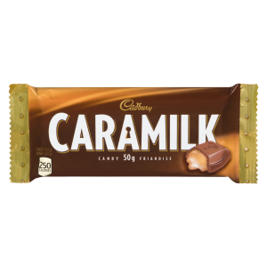 Caramilk chocolate bar packaging on a white background