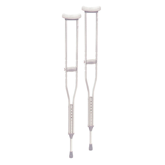 Pair of white crutches on a white background