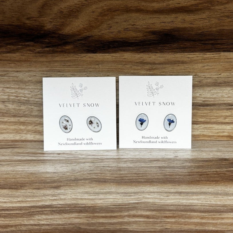 Velvet Snow Small Oval Bezel Earrings