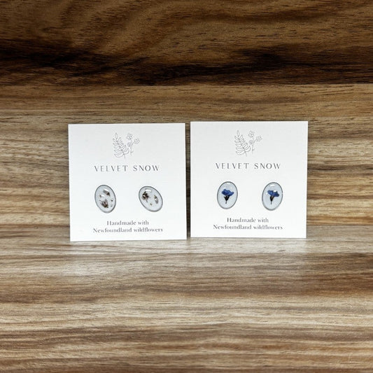 Velvet Snow Small Oval Bezel Earrings