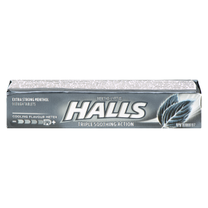Halls lozenge box with brand name on a white background