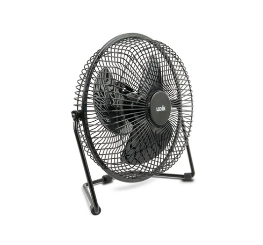 Black desk fan on a white background