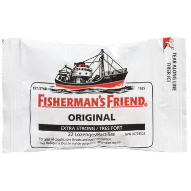 Fisherman's Friend Original lozenge packet with a boat illustration on a white background