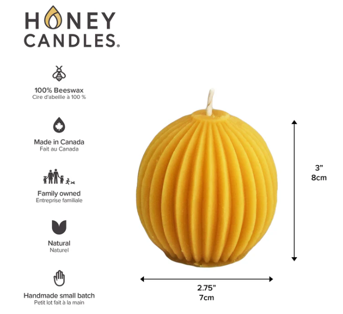 Honey Candles Natural Beeswax Fluted Sphere