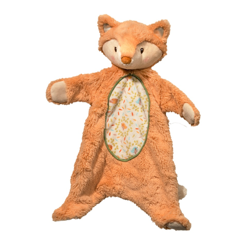 Plush fox baby comforter on a white background