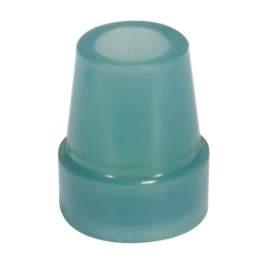 Teal plastic cane tip on a white background