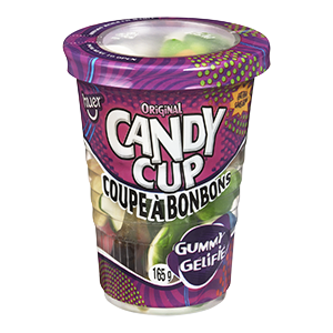 Candy Cup with gummy bears on a white background