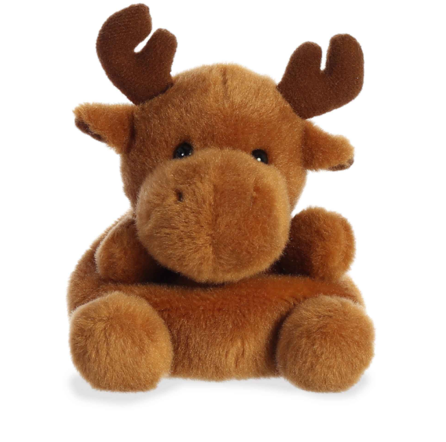 Plush moose toy on a white background