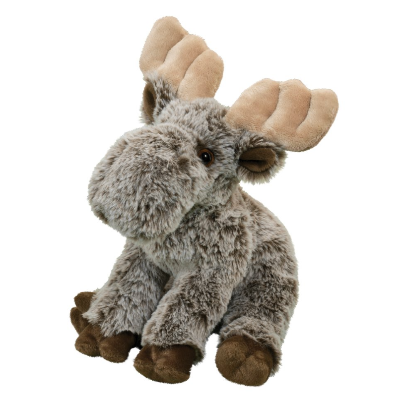 Plush moose toy on a white background