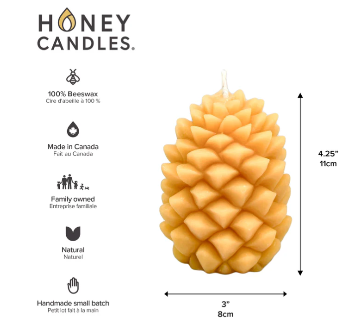 Honey Candles Natural Beeswax Ponderosa Pine Cone