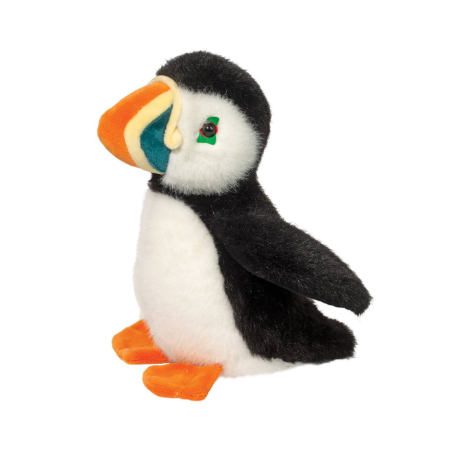 Plush toy puffin on a white background