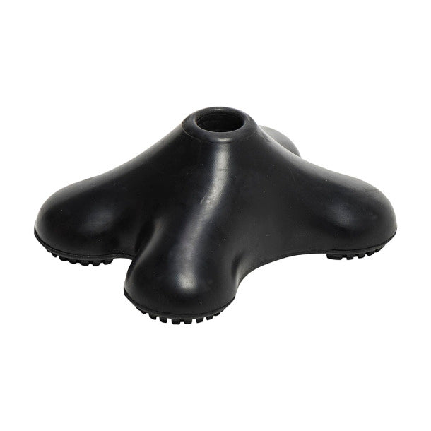 Black rubber quad cane tip on a white background