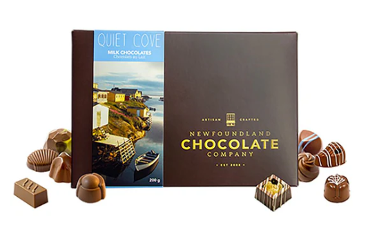 Box of Newfoundland Chocolate Company chocolates with a scenic label
