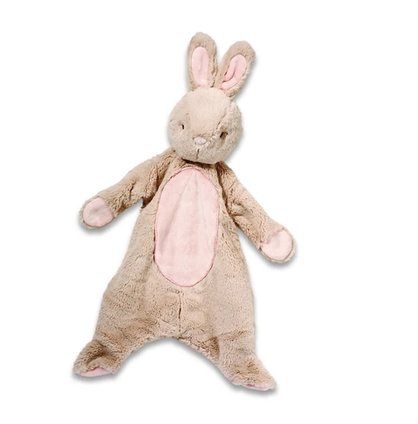 Plush toy rabbit with pink interior on a white background