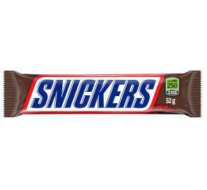 Snickers chocolate bar packaging on a white background