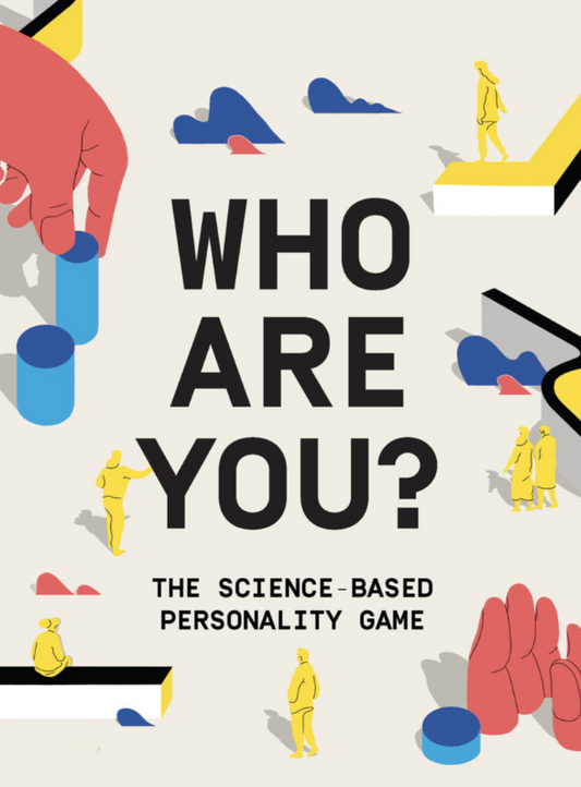 Book cover of 'Who Are You?' with colorful figures and geometric shapes on a light background.